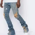 Acid Wash Flare Stacked Distressed Ripped Vintage Jeans